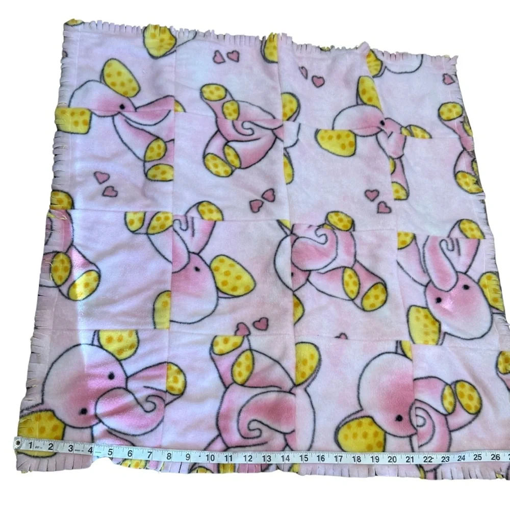 Handmade Pink Elephant Rag Quilt Baby Blanket | Soft Fleece | 29x29 Nursery Gift